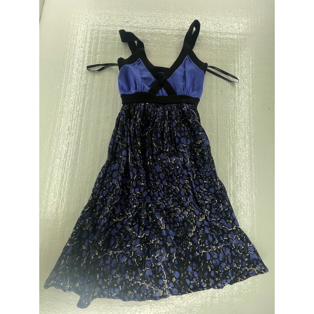 Bebe Pleated Dress Blue Black Print Sleeveless Casual Party‎ XS